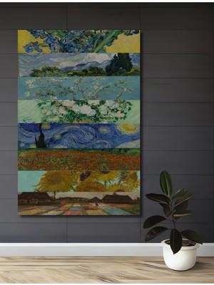 Teona Ahşap Van Gogh Yıldızlı Geceler Yağlı Boya Görünümlü Ahşap Dekoratif Tablo Dikdörtgen Tablo