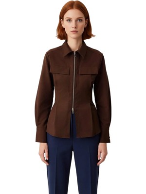 Ersefa Gabardin Dokuma Kadın Gömleği Fermuar Detaylı Uzun Kollu Günlük Şıklık ve Konfor Dayanıklı