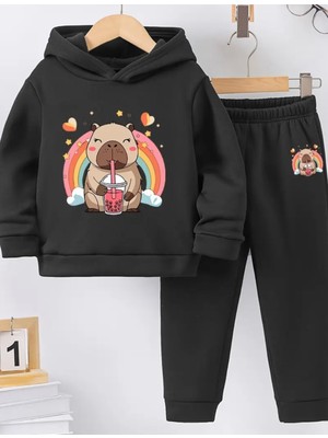 Punix Kids Punıx Kıds Özel Seri Kapüşonlu Gökküşağı Smoothıe Zamanı Baskılı Kız Çocuk Kışlık Eşofman Takımı