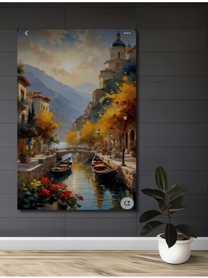 Teona Ahşap Amalfi Sahili Yağlı Boya Görünümlü Ahşap Dekoratif Tablo Dikdörtgen Tablo