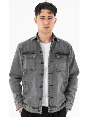 Souris Erkek Füme Kot Ceket Relax Fit Kapaklı Çift Cepli Gömlek Yaka