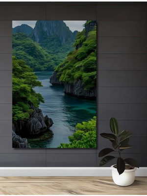 Teona Ahşap Yeşil Vadi Yağlı Boya Görünümlü Ahşap Dekoratif Tablo Dikdörtgen Tablo