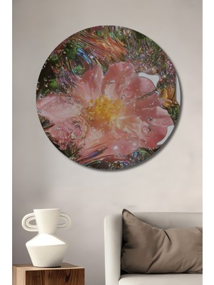 Teona Ahşap Büyülü Bahçe Çiçekleri Efektli Dekoratif Ahşap Tablo Yuvarlak Tablo