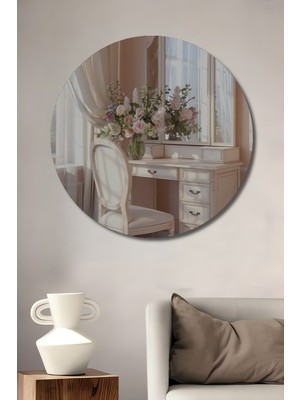 Teona Ahşap Romantik Ahşap Makyaj Masası Yağlı Boya Görünümlü Dekoratif Tablo Yuvarlak Tablo