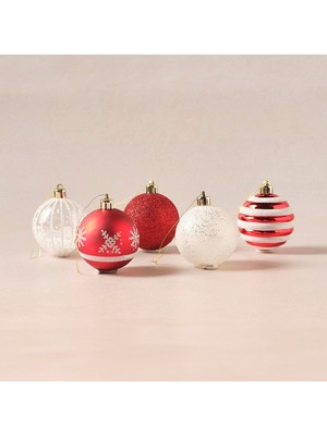 Karaca Home New Year Yılbaşı Dalton 20'li Set Top Ağaç Süsü Kırmızı ve Beyaz 6 cm