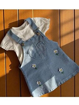 Altıntaş Baby Çok Renkli Pamuklu Kalp Desenli Papatya Nakışlı 2li Salopet Set