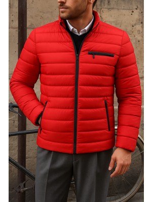 Comstar Erkek Kışlık Slim Fit Günlük Kırmızı Şişme Mont