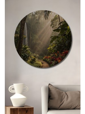 Teona Ahşap Ahşap Dekoratif Tablo Orman Yolu Yağlı Boya Görünümlü Sanat Eseri Yuvarlak Tablo