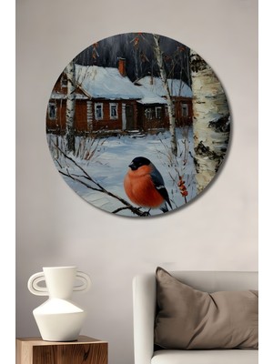 Teona Ahşap Kış Kuşu Ahşap Dekoratif Tablo Yuvarlak Tablo