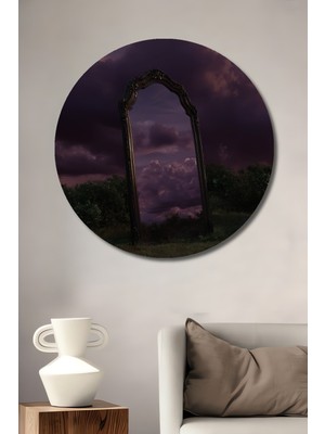 Teona Ahşap Gızemlı Ayna Yağlı Boya Görünümlü Ahşap Dekoratif Tablo Yuvarlak Tablo