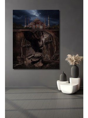 Teona Ahşap Ayasofya ve Tarihi Görkem Yağlı Boya Görünümlü Ahşap Dekoratif Tablo Dikdörtgen Tablo