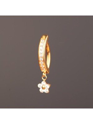 Aida Jewelss Yüksek Kalite G23 Titanium Çiçek Sallantılı Zirkon Altın Titanyum Klips Göbek Piercing