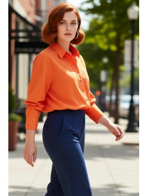 PayBuy Kadın Uzun Kollu Rahat Kesim Dokuma Gömlek Günlük Şıklık ve Konforlu Kullanım Sunan Bir Parça