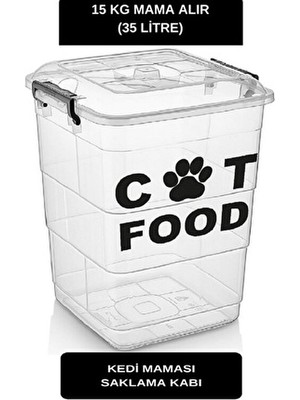 Beyaz Deembro Kedi Mama Saklama Kabı 15 kg Kapasite Plastik Kuru Mama Saklama Kutusu