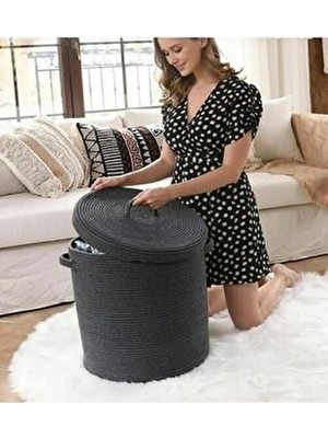 Jütex Home Jüt Hasır Sepet Düzenleyici Oyuncak Çamaşır Sepeti Kapaklı