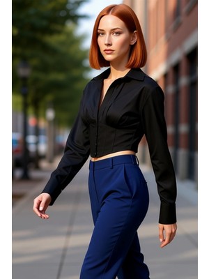 PayBuy Kadın Crop Korse Detaylı Poplin Gömlek Şık Görünümler Için Ideal Seçim Gün Boyu Konfor Sunar