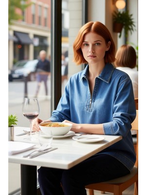 FRM Kadın Denim Fermuar Detaylı Oversize Gömlek Günlük Stilinizi Tamamlayan Modern Dokunuş Şık