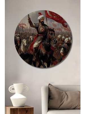 Teona Ahşap Fatih Sultan Mehmet Yağlı Boya Görünümlü Ahşap Dekoratif Tablo Yuvarlak Tablo