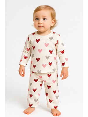 Minimo Kalp Desenli Kız Çocuk Pijama Takımı