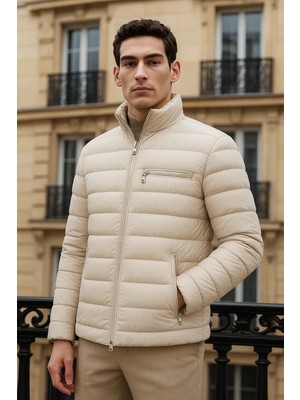 Comstar Erkek Trend Basic Dik Yaka Kışlık Krem Şişme Mont