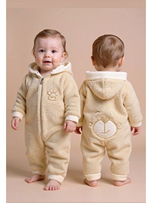 Tuabella Wellsoft Kapüşonlu Fermuarlı Kışlık Bebek Tulum Nakışlı