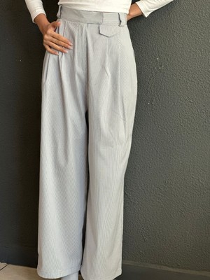 Gönülden Tasarım Lacivert Çizgili Kadın Bol Pantolon L Beden