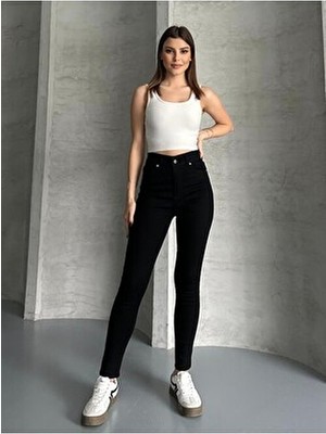 Linarose Kadın Siyah Skinny Jean Toparlayıcı Dar Paça Kot Pamuklu Denim Pantolon
