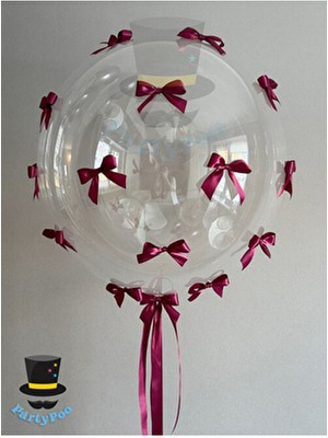 Şeffaf Bobo Balon Bordo Kurdele Fiyonk Seti Fiyonklu Balon