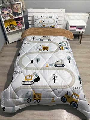 Welsoft Pofuduk Çift Taraflı Tek Kişilik Yorgan Uyku Seti Pamuk Polyester Materyal Geometrik Desenli