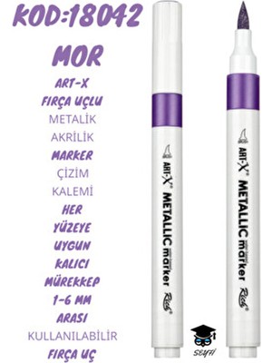 Art-X Fırça Uçlu Metalik Akrilik Marker Çizim Kalemi Mor 1-6 mm Uç Her Yüzeye Uygun Kalıcı Mürekkep