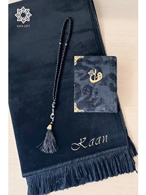 Safa Gift Isimli Lüks Kadife Seccade Seti, Kişiye Özel Nakışlı Damat Bohçası, Kuran-I Kerim, Tesbih, Takke