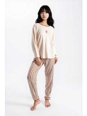 Ecrou Kadın Ekru Study Cafe Looks Patlı Pijama Takım