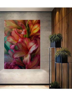 Teona Ahşap Renkli Çiçekler Yağlı Boya Görünümlü Ahşap Dekoratif Tablo Dikdörtgen Tablo