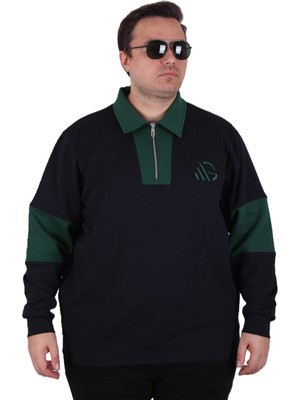 Moc Grande Mocgrande Büyük Beden Polo Yaka Fermuarlı Sweat Double Face 25709 Lacıvert