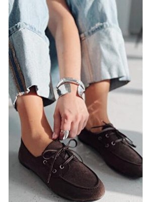 I Love Shoes Kadın Oxford Ayakkabı Acıkahve Süet Düz Tabanlı Günlük Kullanım İçin