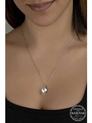 Ucarticaret Swarovski Crystal Taşlı Oval Gümüş Kadın Kolye