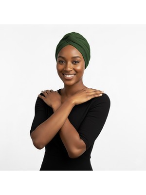 ELYSIANfidan Agraf Plise Haki Hazır Türban Tesettür Bone