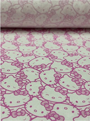 İki İplik Fiyonklu Sevimli Kedi Baskılı Bebe Interlok Kumaş %100 Pamuk – En 160 cm