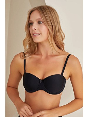 NBB Mikrofiber Straplez Sütyen 3510 Kapsız Siyah Düz Kalıp ile Gün Boyu Konfor