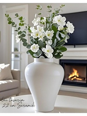 Lui Tasarım Beyaz Seramik Küp Vazo 24 cm Dekorasyon Modern Minimalist Bohem Sade Şık