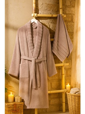 Casnack Dora 2 Parça Bornoz Seti Pamuk Materyal L - XL Cepli Mürdüm Renkli Düz Desenli