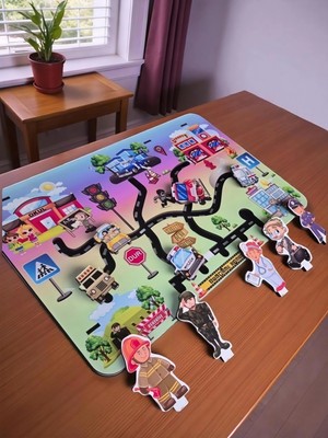 Emdief Home Ahşap Koordinasyon Oyunu (Hareketli Araçlar, Meslekler ve Trafik Levhaları)