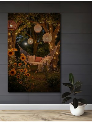 Teona Ahşap Romantik Akşam Keyfi Ahşap Dekoratif Tablo Yağlı Boya Görünümlü Sanat Eseri Dikdörtgen Tablo