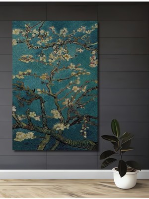 Teona Ahşap Van Gogh Badem Çiçekleri Yağlı Boya Görünümlü Ahşap Dekoratif Tablo Dikdörtgen Tablo
