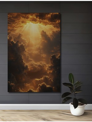 Teona Ahşap Altın Işıkla Buluşan Gökyüzü Yağlı Boya Görünümlü Ahşap Dekoratif Tablo Dikdörtgen Tablo