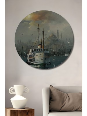 Teona Ahşap Istanbul Boğazı Yağlı Boya Görünümlü Ahşap Dekoratif Tablo Yuvarlak Tablo