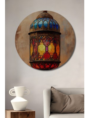 Teona Ahşap Rüya Gibi Renkli Kandil Yağlı Boya Görünümlü Dekoratif Ahşap Tablo Yuvarlak Tablo