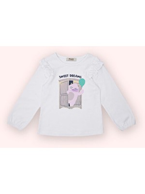 Panço Kız Bebek Uzun Kollu Beyaz Tişört Modal Malzemeden Regular Fit Kesim ile