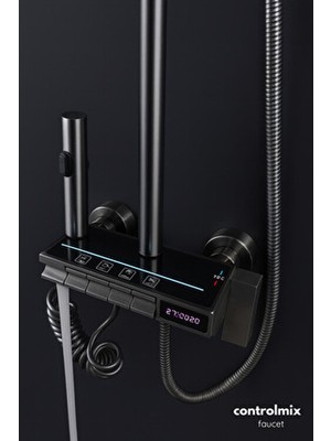 Control Mix Lüx Dijital Göstergeli ve Ledli 5 Fonksiyonlu Piyano Duş Seti Paslanmaz