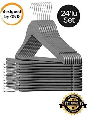 Hausgarten 24 Adet Ahşap Görünümlü Plastik A Kalite Antrasit Elbise Askı